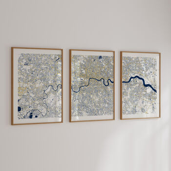 Personalised Triptych Map Prints With Metallic Leaf, 4 of 4