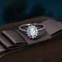 White Opal Cz Halo Oval Ring In Sterling Silver, thumbnail 2 of 12