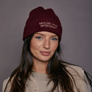 Embroidered Mulled Wine Beanie Hat, 5 of 6