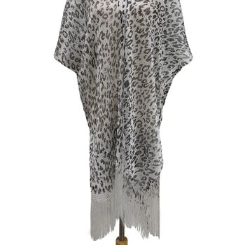 Silver Leopard Viscose Metallic Kimono Beach Coverup, 2 of 5