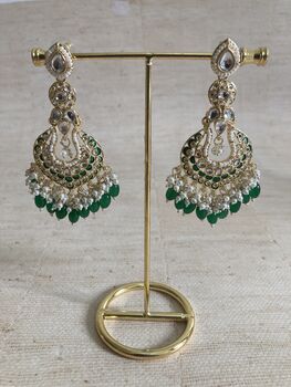 Meenakari Green Gold Plated Dangle Indian Earrings, 3 of 8