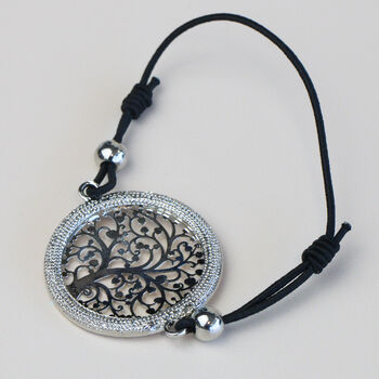 Black Bracelet With Sparkly Silver Tree Charm, 2 of 2
