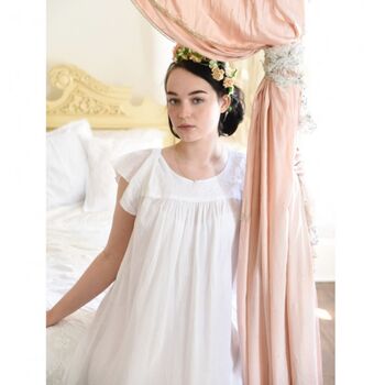 Ladies White Cotton Capped Sleeve Nightdress 'Nadine', 2 of 4