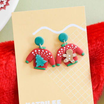 Mismatched Cosy Christmas Jumper Earrings, 3 of 3