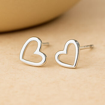 Sterling Silver Open Heart Stud Earrings, 9 of 10
