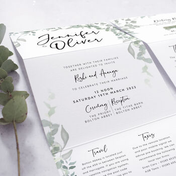 'Greenery' Four Fold Wedding Invitation, 2 of 8