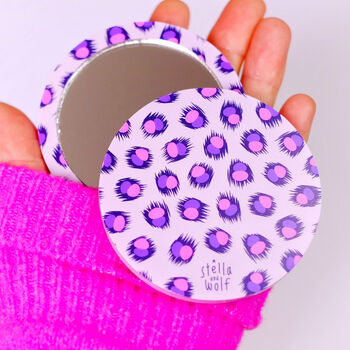 Pink And Purple Leopard Print Pocket Mirror With Pouch, 3 of 7