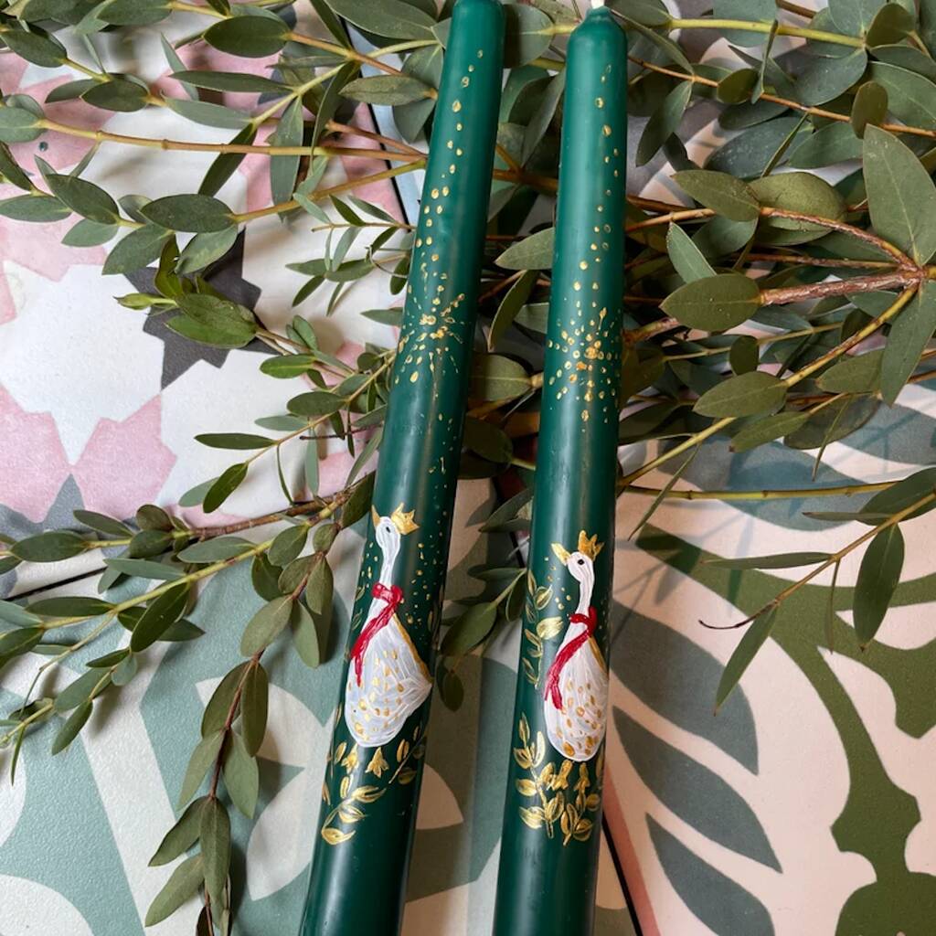 Hand Painted Chrismas Goose Candles By Homemade Mummy Designs