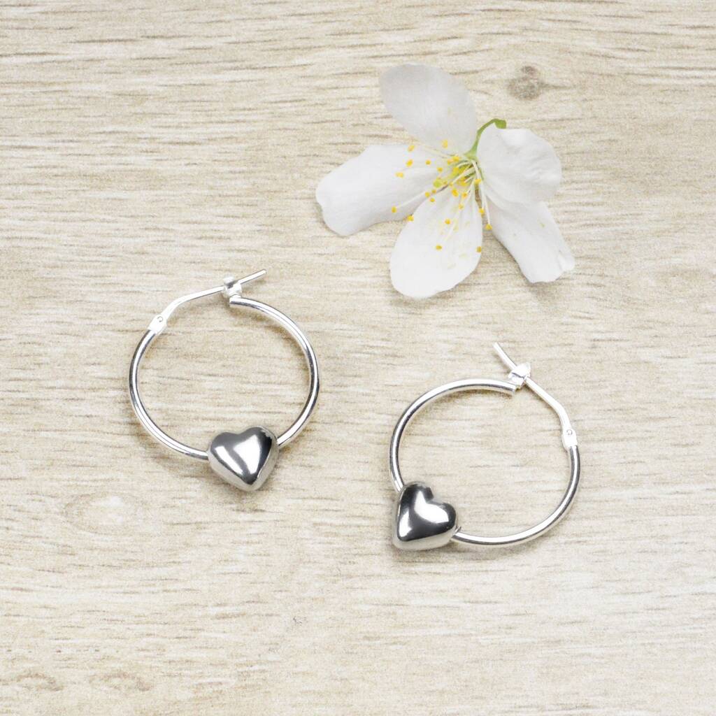 Heart On Hoop Earrings Sterling Silver, 1 of 4