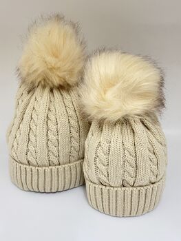 Matching Parent And Baby Knitted Pom Pom Hats, 9 of 12