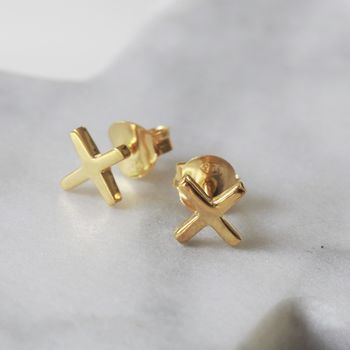 18ct Gold Vermeil Plated Kiss Cross Stud Earrings, 3 of 6