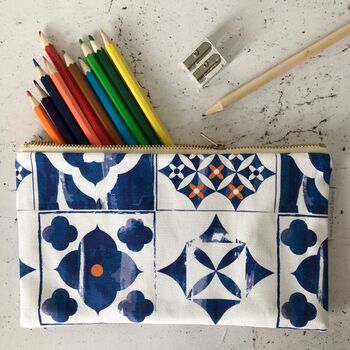 Marisol Pencil Case, Blue And Orange Pattern, 2 of 2