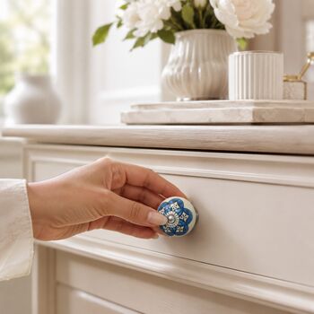 Blue Floral Round Shaped Ceramic Cabinet Knob, 4 of 8