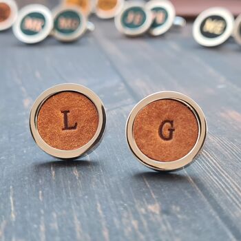 Personalised Monogrammed Initials Leather Cufflinks, 3 of 9