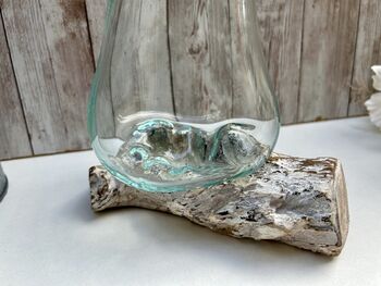 Molten Glass Round Bowl On Whitewashed Teak Root Base, 5 of 8