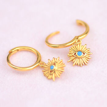 Gold And Turquoise Evil Eye Huggie Earrings, 4 of 7