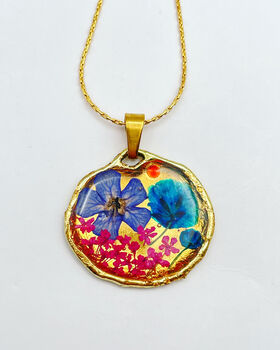 Gold Dangling Earrings With Blue Flowers, 4 of 9