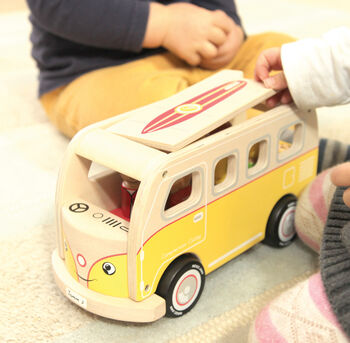 Classic Iconic Yellow Camper Van Wooden Toy, 5 of 5