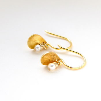 Brushed Leaf And Freshwater Pearl Earrings, 5 of 12