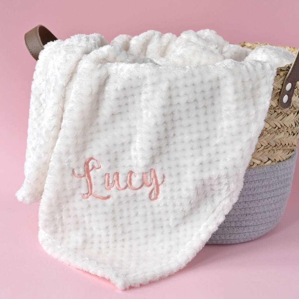 Personalised White Honeycomb Baby Blanket, 1 of 8