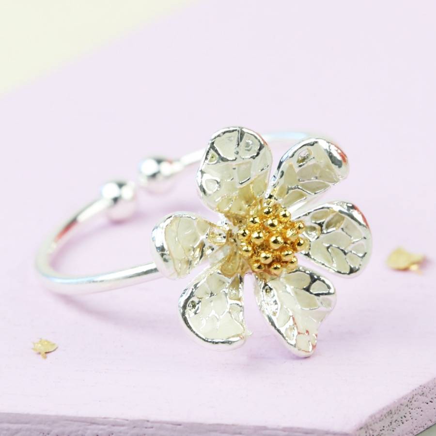 silver and enamel flower ring by lisa angel