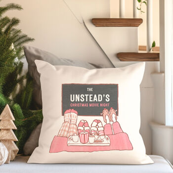 Personalised Family Christmas Movie Night Cushion, 2 of 5