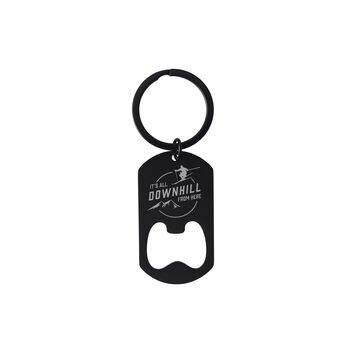 Black Bottle Opener Keyring 'It’s All Downhill From Here' | Key Accessory | Gift For Dad | Fathers Day | Skiing, 3 of 3