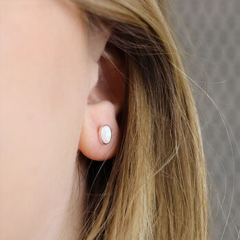 Oval White Fire Opal Stud Earrings In Sterling Silver, 4 of 12