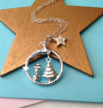 Personalised Sterling Silver Magical Wonderland Christmas Necklace With Initial Star, 6 of 12