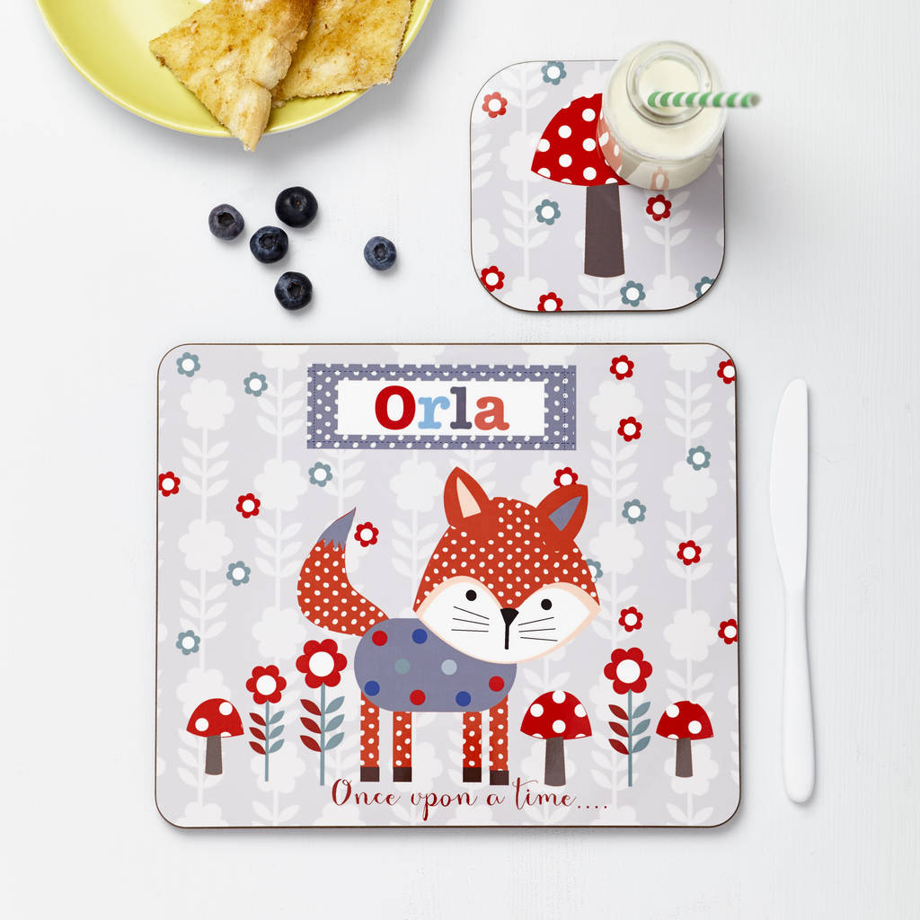 Childs Personalised Fox Placemat And Coaster Set By TillieMint