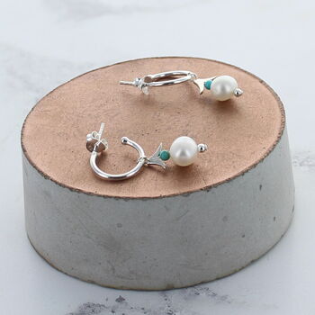Pearl Turquoise Petal Hoop Earrings, 2 of 3