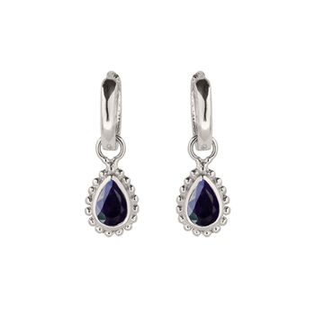 September Birthstone Sapphire Sterling Silver Huggie Hoop Earrings, 2 of 11
