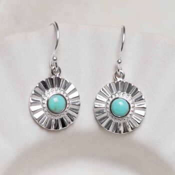 Sterling Silver Gemstone Sun Disc Dangly Earrings, 2 of 10