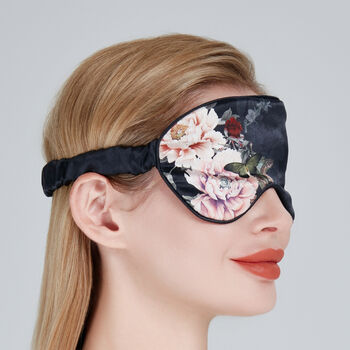 Silk Pillowcase And Eye Mask Giftbox Sleep Mask And Pillow Case Black Floral 100% Pure Soft Mulberry Silk Luxury Travel Gift Set, 4 of 12