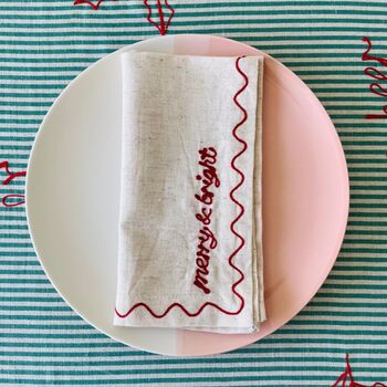 Set Of Six Embroidered Festive Phrase Napkins, 9 of 12