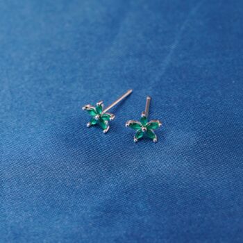 Emerald Flower Birthstone Stud Earrings, May Birthstone Studs, 3 of 7
