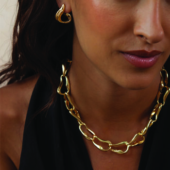 Wave Link Statement Gold Chain Necklace In 18 K Gold Plate, 4 of 6