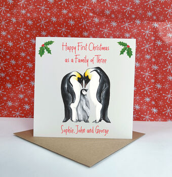 Personalised Penguin Family First Christmas Card, 2 of 8