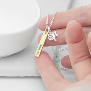 Personalised Tree Of Life Vertical Bar Necklace, 3 of 10
