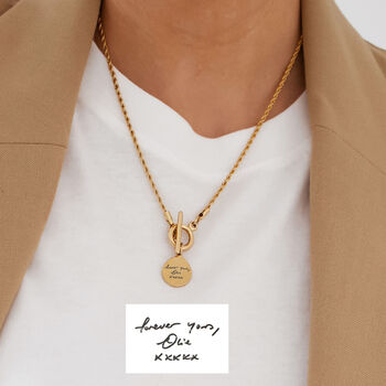 Personalised Handwriting T Bar Necklace With Rope Chain, 2 of 9