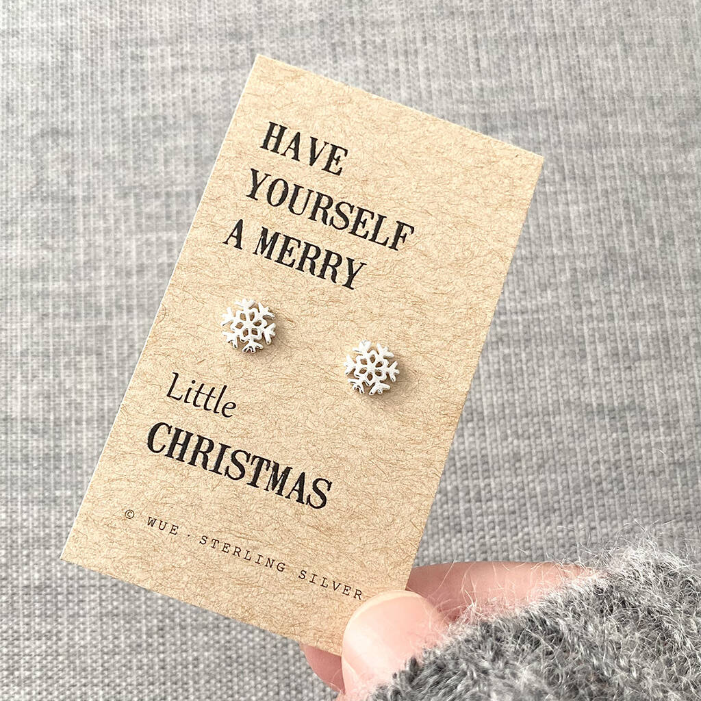 Merry Christmas Silver Snowflake Earrings