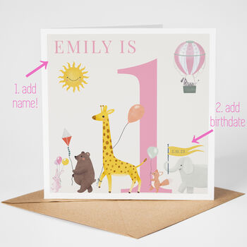 Safari Parade Personalised 1st Birthday Card, 2 of 5