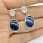 Blue Sapphire, Moonstone Sterling Silver Earrings, thumbnail 1 of 7