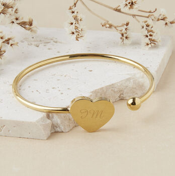 Personalised Initials Gold Plated Heart Bangle Bracelet, 2 of 5