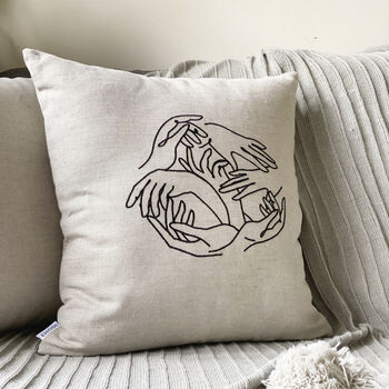 Natural Linen Hands Embroidery Cushion, 4 of 6
