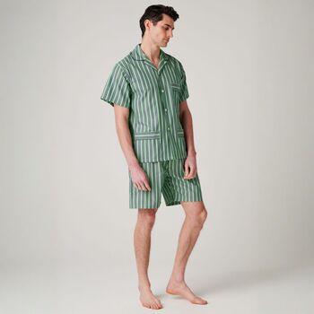 Men's 'Green Flash' Stripe Crisp Cotton Short Pyjama Set, 2 of 4