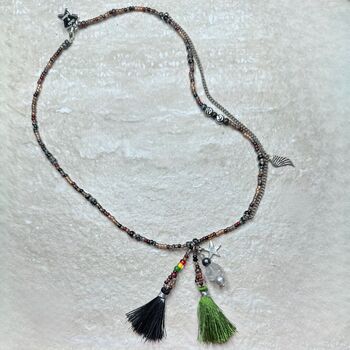 Picasso Beaded Tassel Charm Necklace, 2 of 11