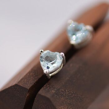 Natural Blue Topaz Stone Heart Stud Earrings, 5 of 10