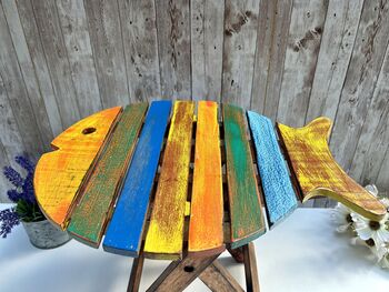 Handcrafted Multicoloured Wooden Fish Mini Stool Table, 6 of 12