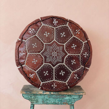 Moroccan Leather Tile Print Pouffe, 7 of 11